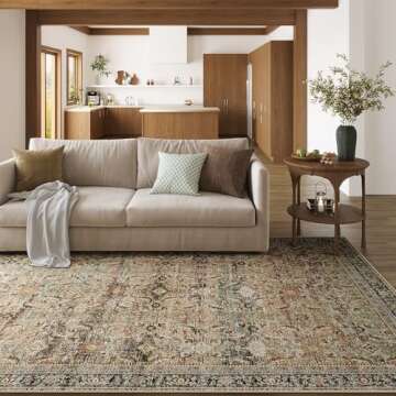 WondRg 8x10 Washable Area Rug Brown Vintage Distressed Living Room Bedroom Large Throw Rug Non Slip ...