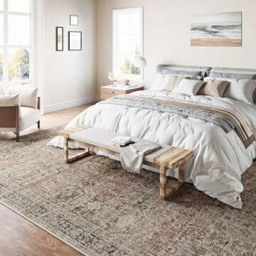 WondRg 8x10 Washable Area Rug Brown Vintage Distressed Living Room Bedroom Large Throw Rug Non Slip Low Pile Soft Accent Indoor Floor Carpet for Dining Room Office Entryway Kitchen