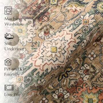 WondRg 8x10 Washable Area Rug Brown Vintage Distressed Living Room Bedroom Large Throw Rug Non Slip Low Pile Soft Accent Indoor Floor Carpet for Dining Room Office Entryway Kitchen