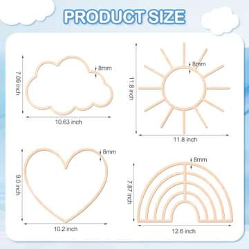 4 Pieces Boho Nursery Cloud Star Wall Decor Wooden Babyroom Moon Rattan Wall Decor Wooden Rainbow fo...