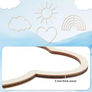 4 Pieces Boho Nursery Cloud Star Wall Decor Wooden Babyroom Moon Rattan Wall Decor Wooden Rainbow for Children Baby Kids Boys Girls Bedroom Nursery Pendant(Cloud Rainbow Sun Heart)