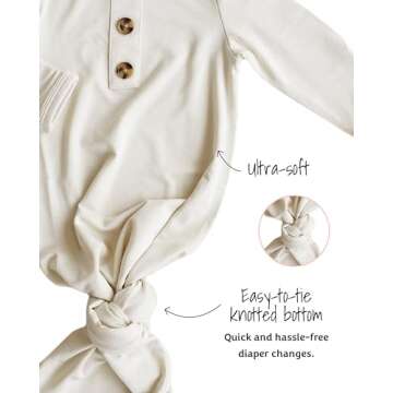 Caden Lane Newborn Knotted Gown with Hat, Soft Bamboo Viscose Baby Sleep Sack, Unisex Infant Nightgown, Breathable Sleepwear for Boys & Girls, Ideal Shower Gift or Coming Home Outfit, Oat Beige