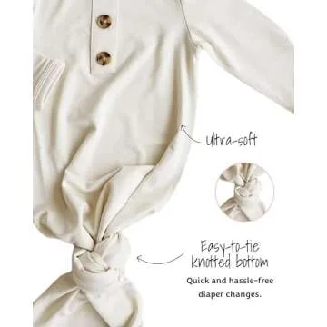 Caden Lane Newborn Knotted Gown with Hat, Soft Bamboo Viscose Baby Sleep Sack, Unisex Infant Nightgown, Breathable Sleepwear for Boys & Girls, Ideal Shower Gift or Coming Home Outfit, Oat Beige