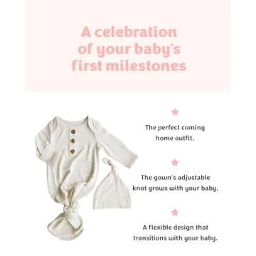 Caden Lane Newborn Knotted Gown with Hat, Soft Bamboo Viscose Baby Sleep Sack, Unisex Infant Nightgown, Breathable Sleepwear for Boys & Girls, Ideal Shower Gift or Coming Home Outfit, Oat Beige