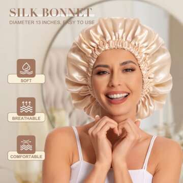 Satin Bonnet Silk Bonnet Hair Bonnet for Sleeping-Slouchy Beanie Hat Satin Sleep Cap for Women's Nat...