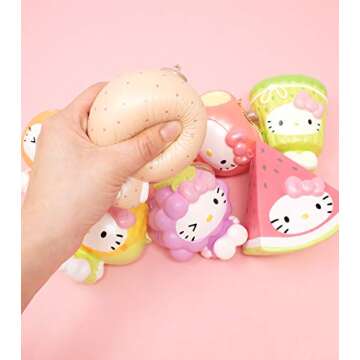 Sanrio Hello Kitty Fruit and Veggie Slow Rising Cute Squishy Toy Keychain Birthday Gifts, Party Favors, Stress Balls for Kids, Boys, Girls - Eggplant