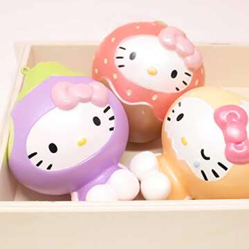 Sanrio Hello Kitty Fruit and Veggie Slow Rising Cute Squishy Toy Keychain Birthday Gifts, Party Favors, Stress Balls for Kids, Boys, Girls - Eggplant