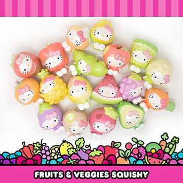 Sanrio Hello Kitty Fruit and Veggie Slow Rising Cute Squishy Toy Keychain Birthday Gifts, Party Favors, Stress Balls for Kids, Boys, Girls - Eggplant