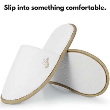 BERGMAN KELLY Spa Slippers, Closed Toe (Medium & Large, 12 Pairs, White + Cocoa Trim), Disposable In...