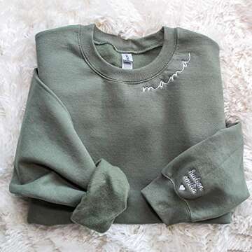 NAZENTI Custom Mama Embroidered Sweatshirt With Kids Names Sleeve-New Mom Personalized, Mama Sweatsh...