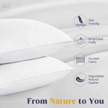 puredown Goose Down Pillows Set of 2 for Comfort