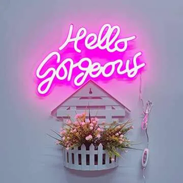 Motivational Neon Signs Hello Gorgeous Pink Inspirational Quotes with Dimmer Switch for Badroom, Home, Mirrors. Makeup Table, Decoration by DIVATLA…