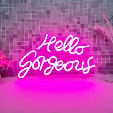 Motivational Neon Signs Hello Gorgeous Pink Inspirational Quotes with Dimmer Switch for Badroom, Home, Mirrors. Makeup Table, Decoration by DIVATLA…