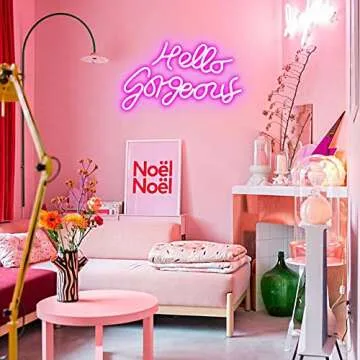 Motivational Neon Signs Hello Gorgeous Pink Inspirational Quotes with Dimmer Switch for Badroom, Home, Mirrors. Makeup Table, Decoration by DIVATLA…