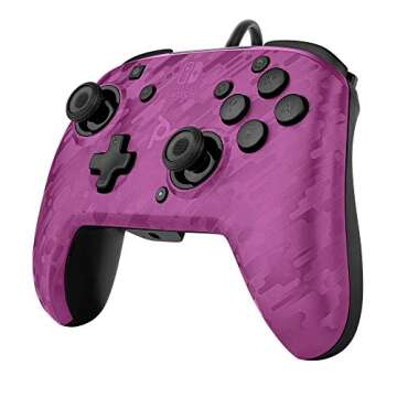 PDP Gaming Faceoff Deluxe+ Wired Switch Pro Controller - Officially Licensed by Nintendo - Customizable buttons, sticks, triggers, and paddles - Ergonomic Controllers - Purple Camo / Camouflage