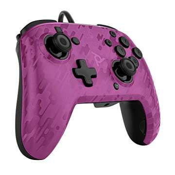 PDP Gaming Faceoff Deluxe+ Wired Switch Pro Controller - Officially Licensed by Nintendo - Customizable buttons, sticks, triggers, and paddles - Ergonomic Controllers - Purple Camo / Camouflage