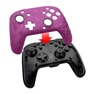 PDP Gaming Faceoff Deluxe+ Wired Switch Pro Controller - Officially Licensed by Nintendo - Customizable buttons, sticks, triggers, and paddles - Ergonomic Controllers - Purple Camo / Camouflage