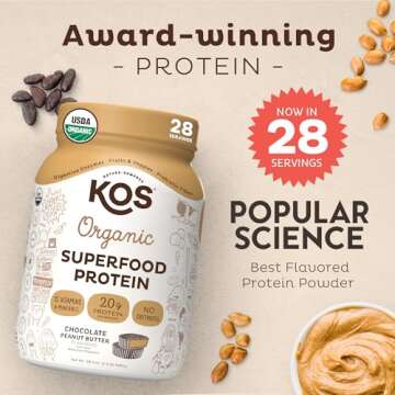 KOS Organic Plant Based Protein Powder, Chocolate Peanut Butter - Delicious Vegan Protein Powder Mea...