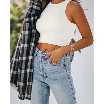 Crop Tops for Women Sexy Tank Tops Basic Sleeveless Racerback Gym Crop Tank Top for Teen Girls Cute ...