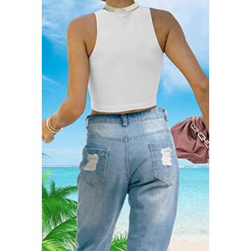 Crop Tops for Women Sexy Tank Tops Basic Sleeveless Racerback Gym Crop Tank Top for Teen Girls Cute Halter Neck Workout Tops White