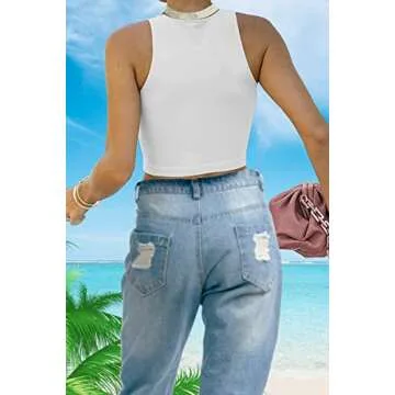 Crop Tops for Women Sexy Tank Tops Basic Sleeveless Racerback Gym Crop Tank Top for Teen Girls Cute Halter Neck Workout Tops White