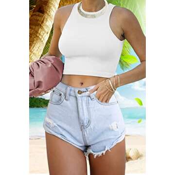 Crop Tops for Women Sexy Tank Tops Basic Sleeveless Racerback Gym Crop Tank Top for Teen Girls Cute Halter Neck Workout Tops White