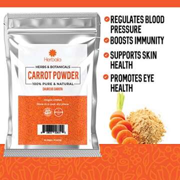 Herbaila Carrot Powder 16oz (1 lb), Pure Dried Carrot Juice Powder, Smoothie Booster, Natural Orange Carrot Food Coloring, non-GMO, Gluten-free