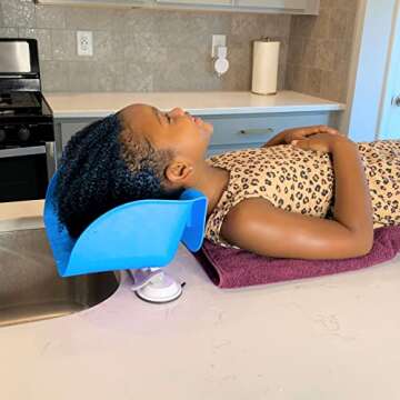 Shampoo Buddy Portable Hair Wash Basin for Children, Toddlers, Kids, Teens | Portable Shampoo Bowl for use on Bathtub or Sink | Tear-Free Rinser (Blue)