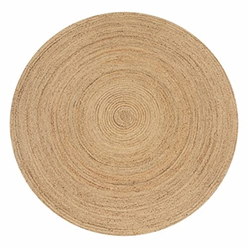 Ramanta Home Hand Woven Jute Braided Rug 4' Round - Natural, Farmhouse Accent Circle Reversible Rugs...