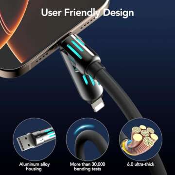 MFish 4-in-1 Multi USB Charging Cable -MAX 240W Fast Charging/Charger Cord with USB A+Type C for iPhone 16/15 14 13 iPad Samsung Galaxy MacBook iPad Tablets and More (Rich Black, 6.6Ft)