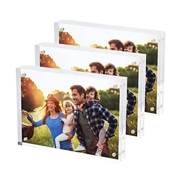 SimbaLux Magnetic Acrylic Picture Photo Frame 5x7 inches Set of 3, Double Sided, Floating Display