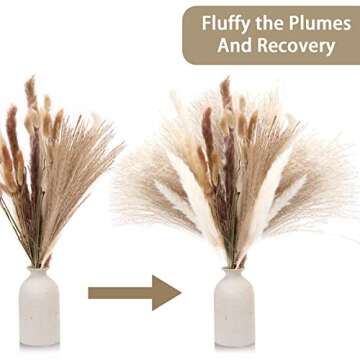 DomeStar 130PCS Pampas Grass Decor, 18 inch Dried Pampas Grass Contains White Natural Bunny Tail Grass, Boho Bouquet Decor for Home Table Vase Rustic Farmhouse Decor, Fall Decor Wedding Decorations