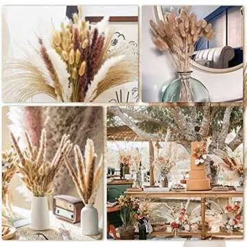 DomeStar 130PCS Pampas Grass Decor, 18 inch Dried Pampas Grass Contains White Natural Bunny Tail Grass, Boho Bouquet Decor for Home Table Vase Rustic Farmhouse Decor, Fall Decor Wedding Decorations