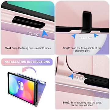 RHOTALL Glitter Gradient Color Shell Compatible with Nintendo Switch OLED, Hard Protective Cover Case for Switch OLED and Joycon Controller with 2 Glitter Cat Paw Thumb Cap (Pink-Purple)
