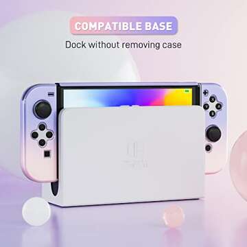 RHOTALL Glitter Gradient Color Shell Compatible with Nintendo Switch OLED, Hard Protective Cover Case for Switch OLED and Joycon Controller with 2 Glitter Cat Paw Thumb Cap (Pink-Purple)