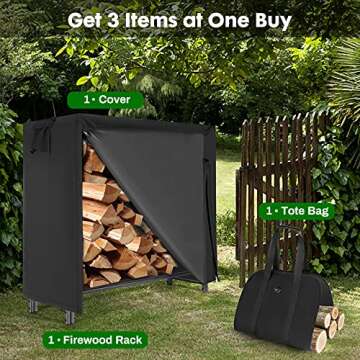 MAYOLIAH 4 Ft Firewood Rack with Cover & Tote Bag - Premium Outdoor Storage Solution