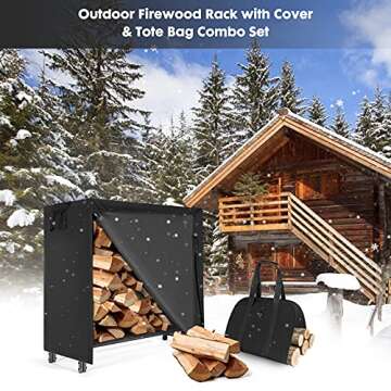 Durable Firewood Rack with Weather Cover & Tote Bag Combo