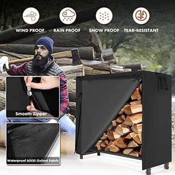Durable Firewood Rack with Weather Cover & Tote Bag Combo
