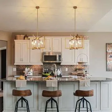 Klgxnrd 6-Light Gold Chandelier - Modern Farmhouse Pendant Light Fixture for Kitchen & Dining