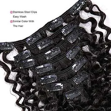 Anrosa Water Wave Clip in Hair Extensions Human Curly Hair Natural Black 1B Double Weft for Black Women, Wave, 20 Inch 120 Gram