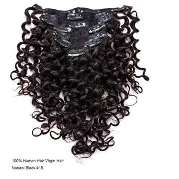 Anrosa Water Wave Clip in Hair Extensions Human Curly Hair Natural Black 1B Double Weft for Black Women, Wave, 20 Inch 120 Gram