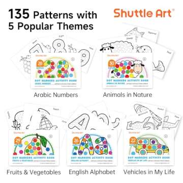 Shuttle Art Dot Markers, 14 Colors Bingo Daubers with 135 Patterns, 5 Activity Books, Educational Set With Art Activities,Non-Toxic Washable Coloring Markers