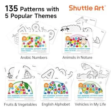 Shuttle Art Dot Markers, 14 Colors Bingo Daubers with 135 Patterns, 5 Activity Books, Educational Set With Art Activities,Non-Toxic Washable Coloring Markers