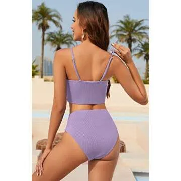 Stylish ZAFUL Ribbed High Waisted Bikini for Women