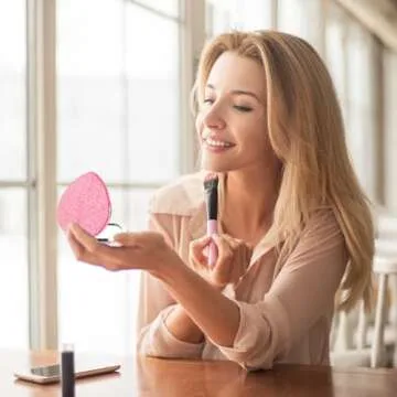 Dimeho Compact Folding Mirror Heart Shaped Magnifying Mini Vanity Mirror Portable Travel Makeup Mirror for Purse Double-Sided Cute Glitter Cosmetic Mirror for Women Home Office