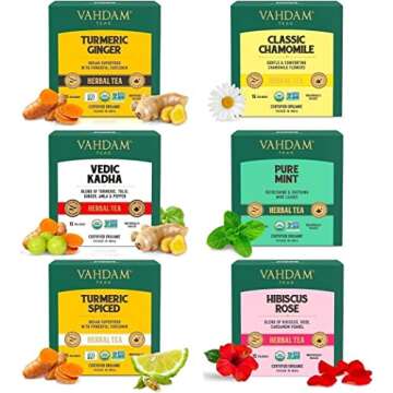 VAHDAM, Herbal Teas Wellness Kit, 6 Flavors-15 Tea Bags Each | Assorted Herbal Tea Gift Sets | Turme...