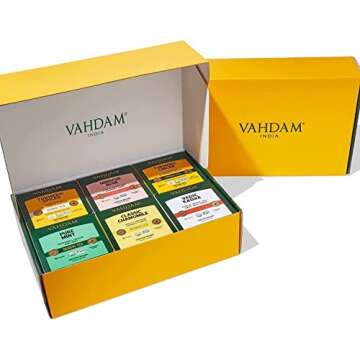 VAHDAM, Herbal Teas Wellness Kit, 6 Flavors-15 Tea Bags Each | Assorted Herbal Tea Gift Sets | Turmeric Detox Superfood | Tea Gift Sets for all occasions, Tea Variety Sampler