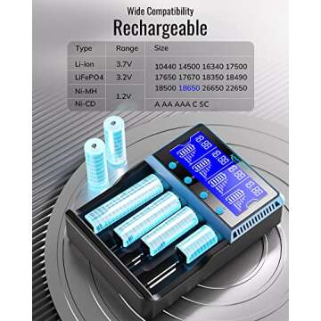 18650 Battery Charger, Keenstone Smart Universal Charger LCD Display for Rechargeable Batteries Ni-M...