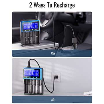 18650 Battery Charger, Keenstone Smart Universal Charger LCD Display for Rechargeable Batteries Ni-MH Ni-Cd AA AAA Li-ion LiFePO4 IMR 10440 14500 16340 RCR123A 26650