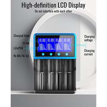 18650 Battery Charger, Keenstone Smart Universal Charger LCD Display for Rechargeable Batteries Ni-MH Ni-Cd AA AAA Li-ion LiFePO4 IMR 10440 14500 16340 RCR123A 26650